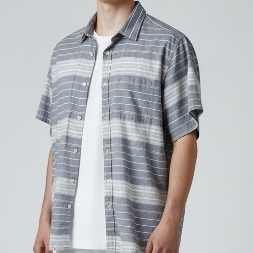 Quiksilver Men's Casual Gray and White Striped Shirt